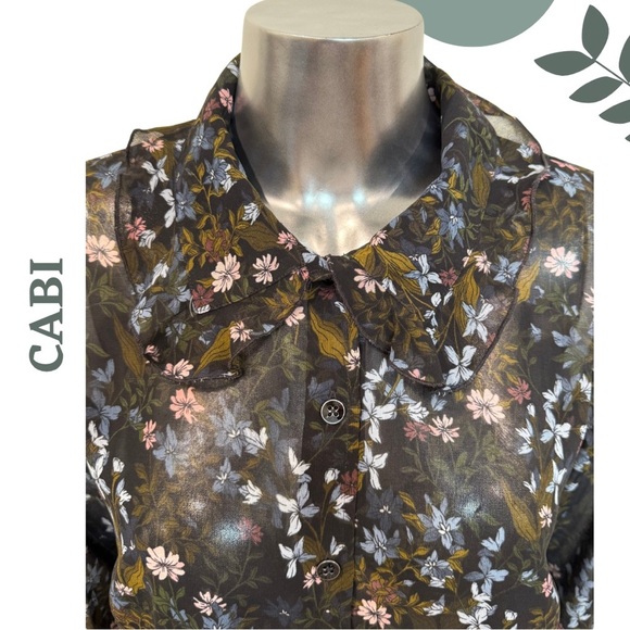 Cabi Women’s Sheer Floral Button-Down Floret Blouse Ruffle Collar  – Size Small - Picture 5 of 6